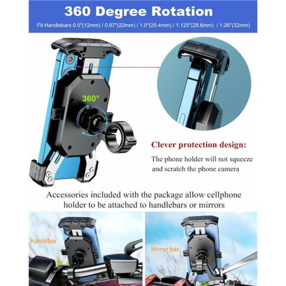 Motorcycle Phone Mount, [1s Lock] [One Hand Operation] Bike Phone Mount - Picture 3 of 16